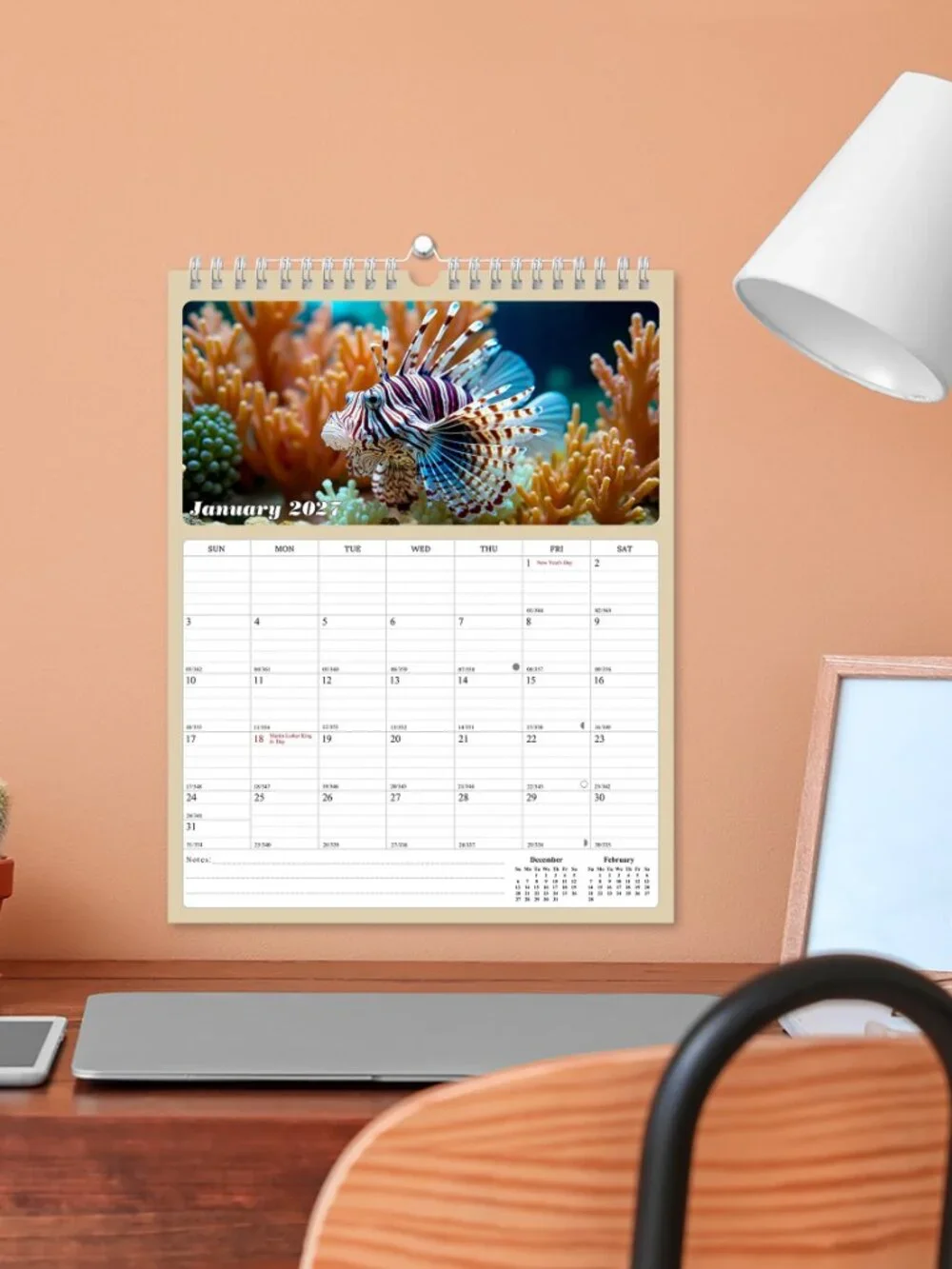 2027 Wall Calendar Spiral-bound Twin - 12 Months Planner 8.5 x 11 Tropical Fish